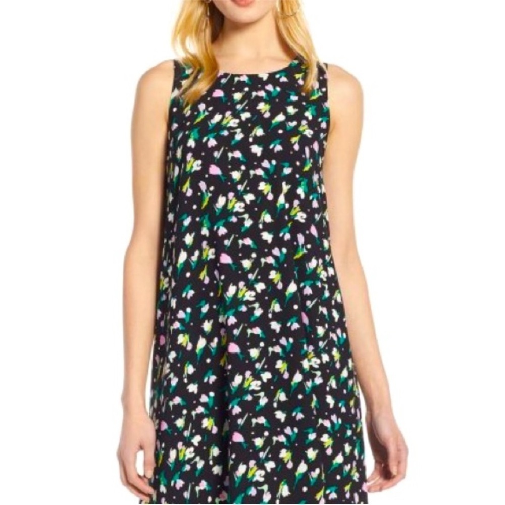Halogen  EUC. Black Floral Sleeveless A-Line Back Zip Dress. Fun Fun Fun! - Picture 2 of 9